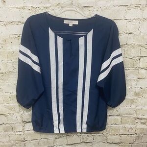 LOFT Blue White Striped Keyhole Neck 3/4 Sleeve Blouse